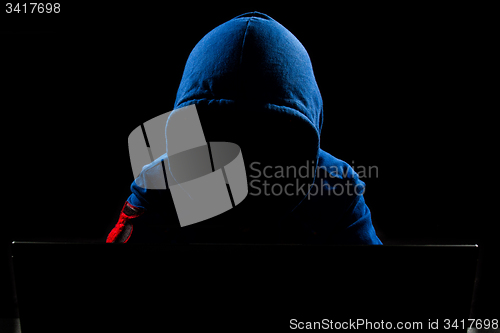 Image of Faceless Hacker using computer