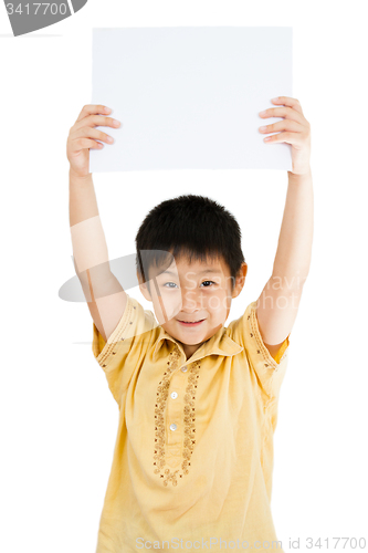 Image of Asian Chinese Children Holding blank white board.