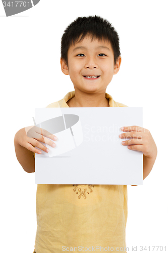 Image of Asian Chinese Children Holding blank white board.