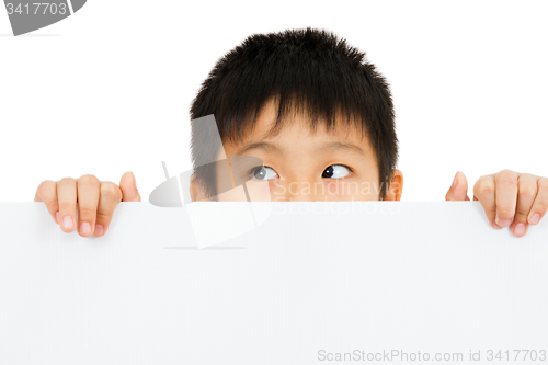 Image of Asian Chinese Children Holding blank white board.