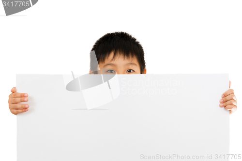 Image of Asian Chinese Children Holding blank white board.