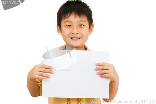 Image of Asian Chinese Children Holding blank white board.