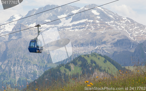 Image of Lenk im Simmental, Switzerland - July 12, 2015: Ski lift in moun