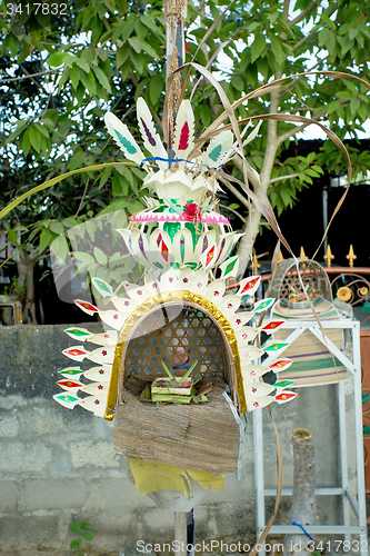 Image of Traditional offerings for god befor build a house in Bali