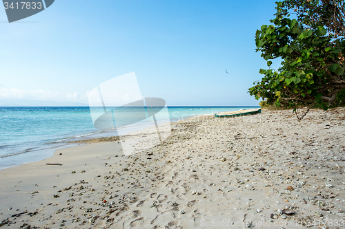 Image of dream beach with boat, Bali Indonesia, Nusa Penida island