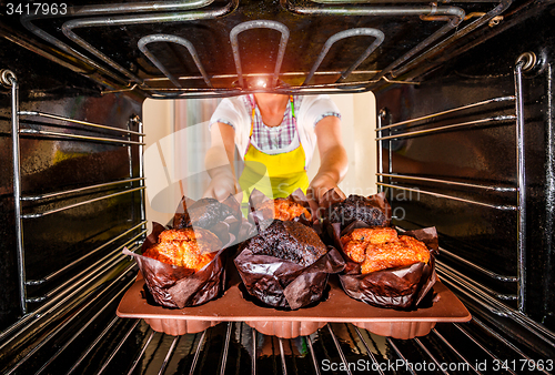 Image of Baking muffins in the oven