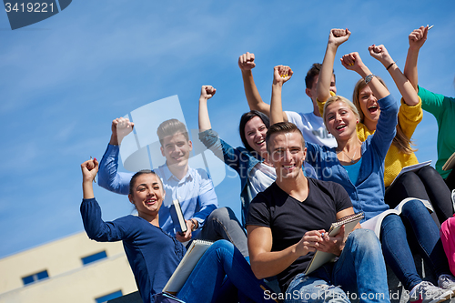 Image of students outside sitting on steps