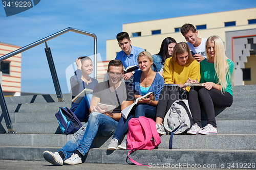 Image of students outside sitting on steps