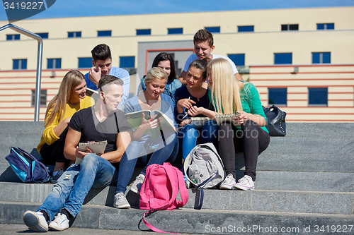 Image of students outside sitting on steps