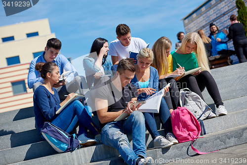 Image of students outside sitting on steps