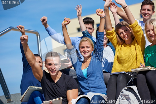 Image of students outside sitting on steps