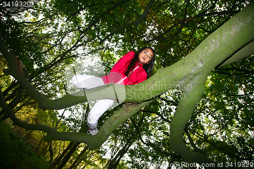 Image of Girl on a tree branch