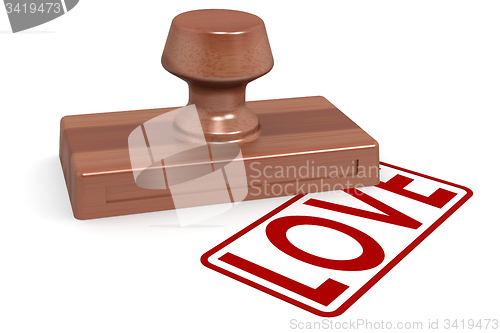 Image of Wooden stamp love with red text