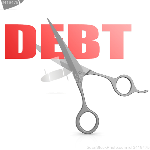 Image of Cut red debt word with scissor