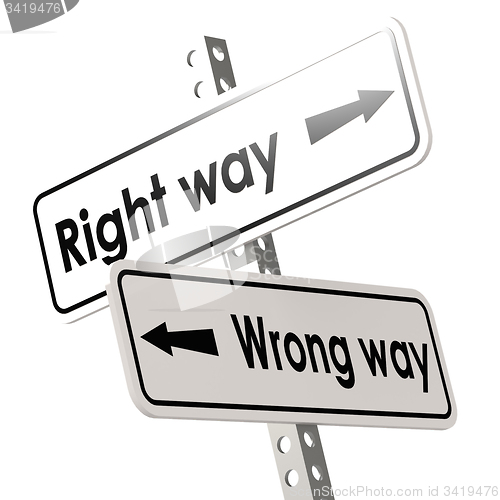 Image of Right way and wrong way with white road sign