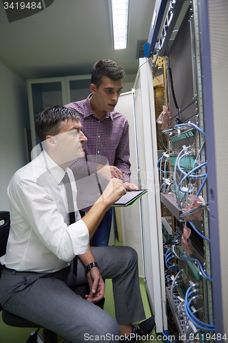 Image of network engineers in server room