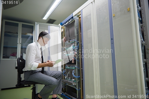 Image of network engineer working in  server room