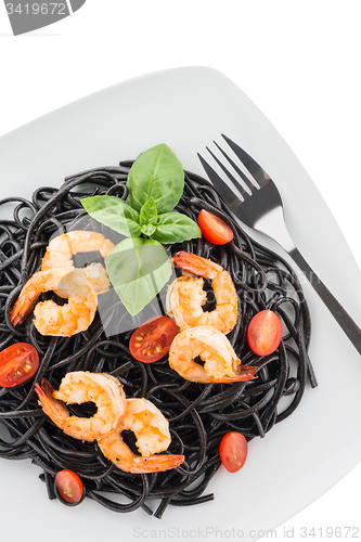 Image of Black spaghetti with shrimps