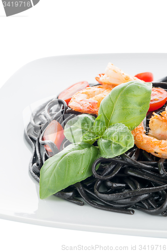 Image of Black spaghetti with shrimps