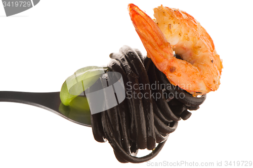 Image of Black spaghetti with shrimps