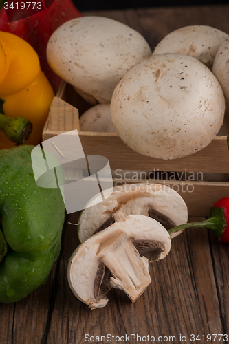 Image of Vegetables on wooden box