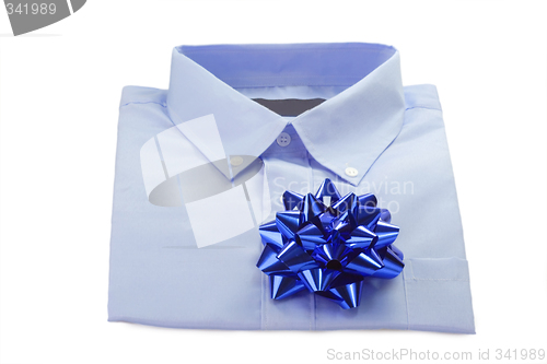 Image of Blue Shirt with a ribbon
