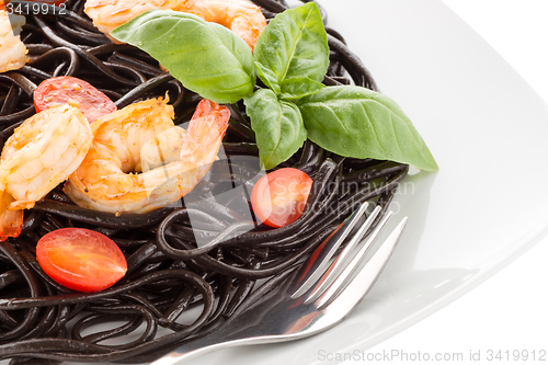 Image of Black spaghetti with shrimps