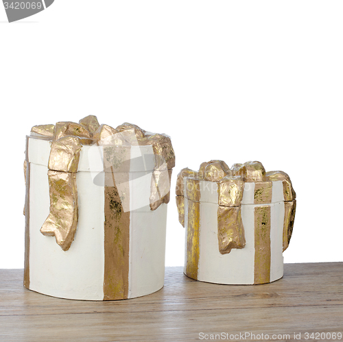 Image of Christmas decorative white gift boxes