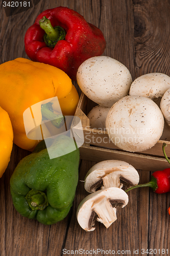 Image of Vegetables on wooden box