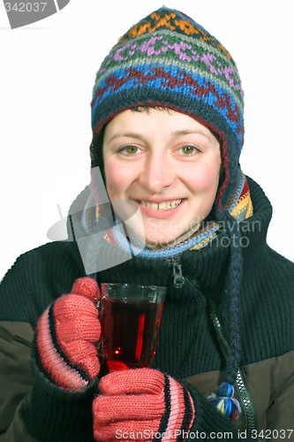 Image of Young Woman with hot Tea