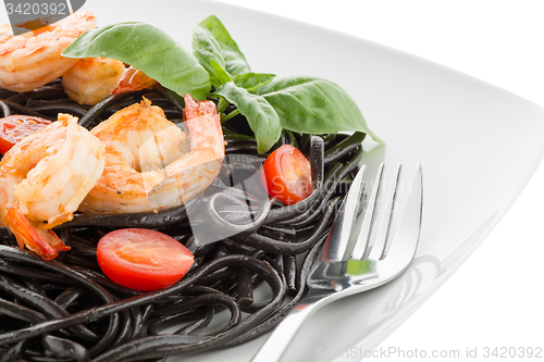 Image of Black spaghetti with shrimps