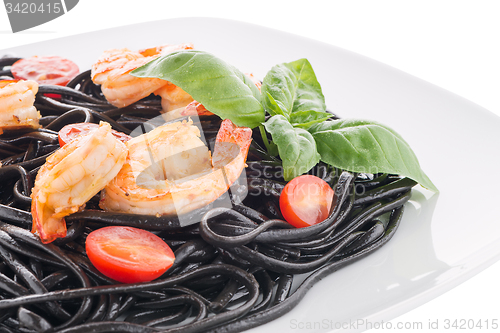 Image of Black spaghetti with shrimps