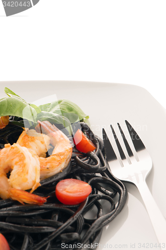 Image of Black spaghetti with shrimps