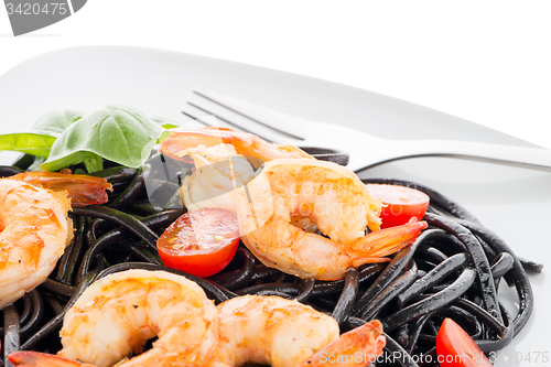 Image of Black spaghetti with shrimps