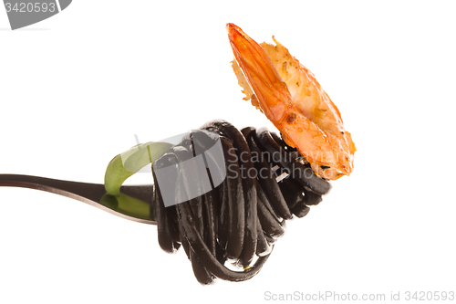 Image of Black spaghetti with shrimps