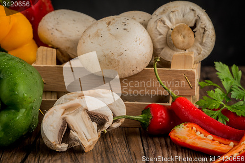 Image of Vegetables on wooden box