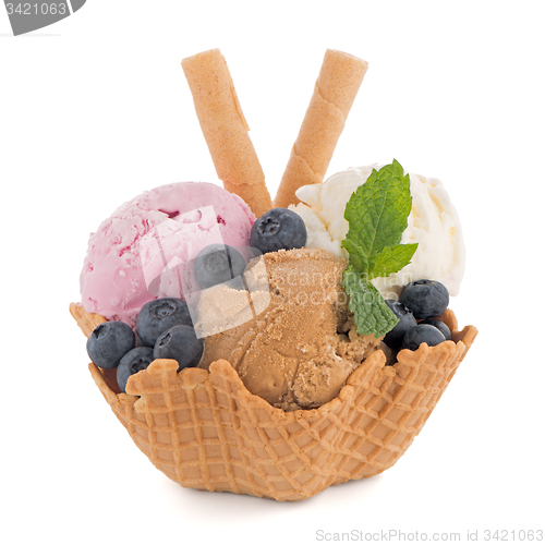 Image of Ice cream scoops in wafer bowl