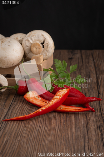 Image of Vegetables on wooden box