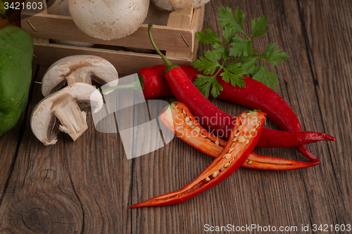 Image of Vegetables on wooden box