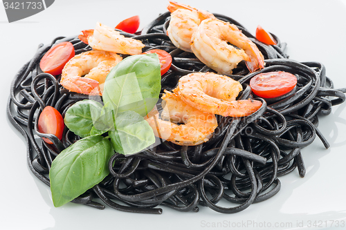 Image of Black spaghetti with shrimps