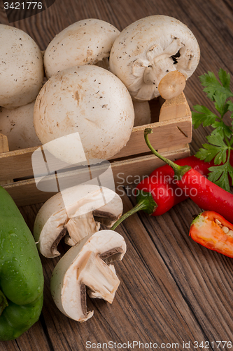 Image of Vegetables on wooden box