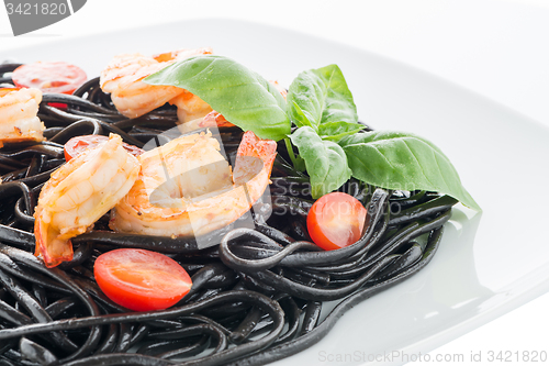 Image of Black spaghetti with shrimps