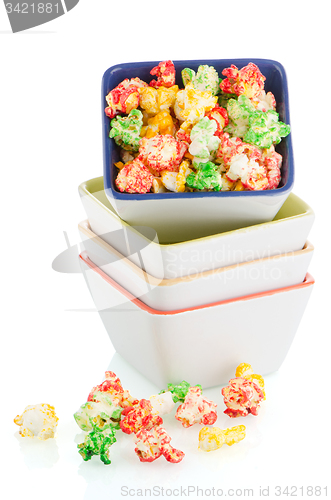 Image of Pile of ceramic bowls of popcorn