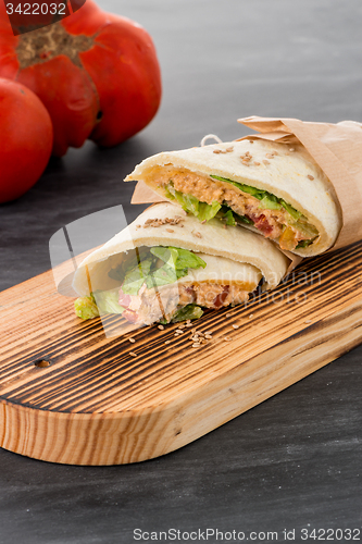 Image of Tortilla with chicken and vegetables