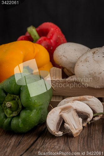 Image of Vegetables on wooden box