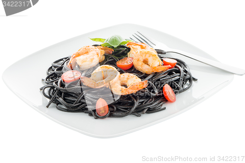 Image of Black spaghetti with shrimps