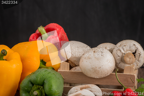 Image of Vegetables on wooden box