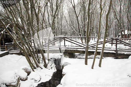 Image of wooden bridge. winter  