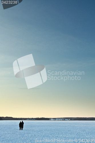 Image of Iced lake in denmark in winter with people on it