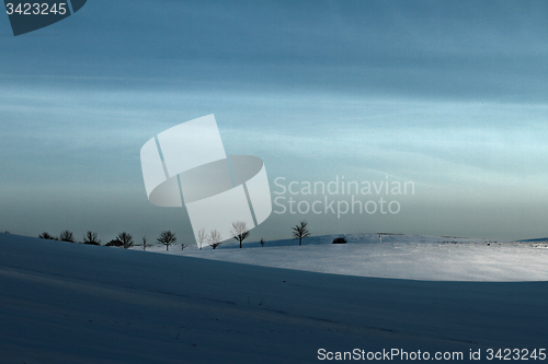 Image of Winter sceneries in Denmark with a field covered by snow